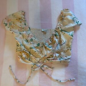 American Eagle Satin Floral Cream Crop Top